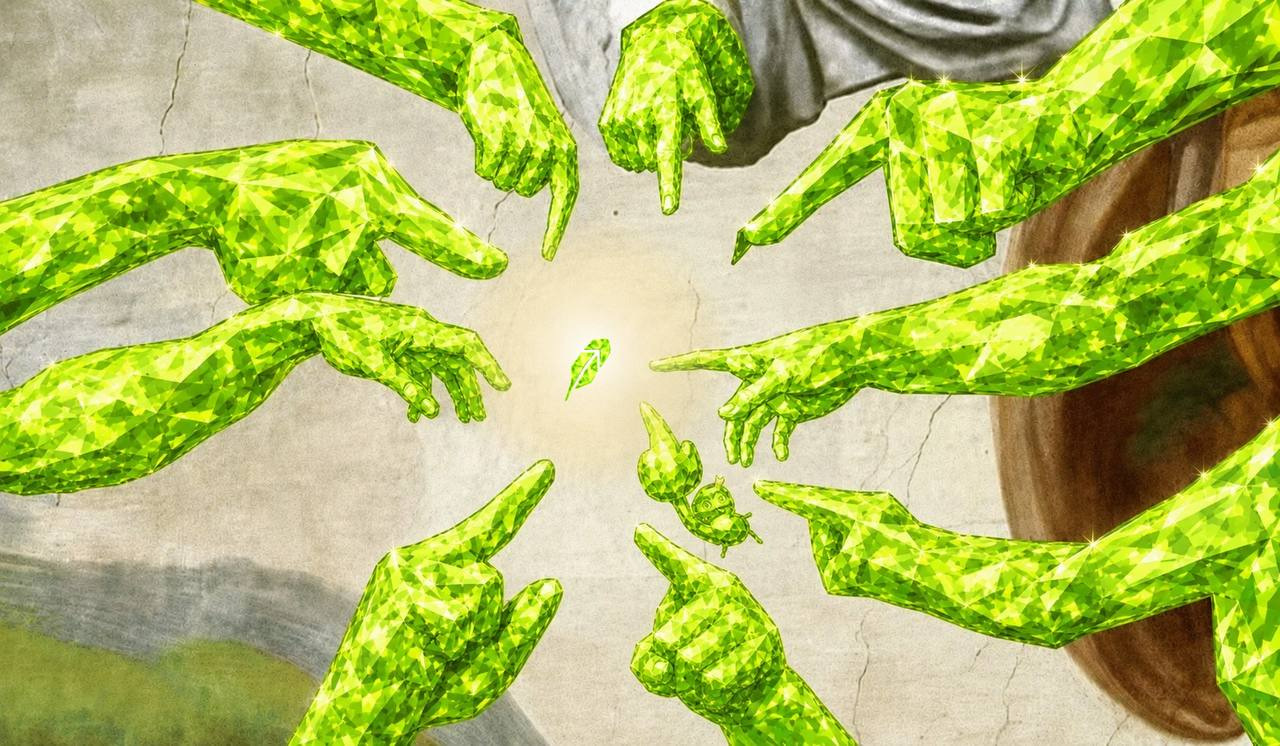 Green crystal hands artwork